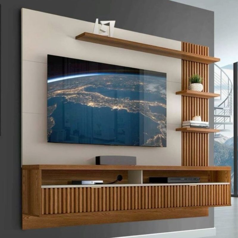 Mueble TV modular de madera con estantes abiertos